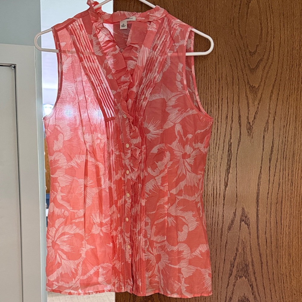 Banana Republic Red Floral Ruffle Blouse